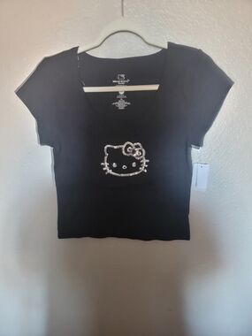 Hello Kitty Black Short Sleeve Tee with Rhinestone Logo